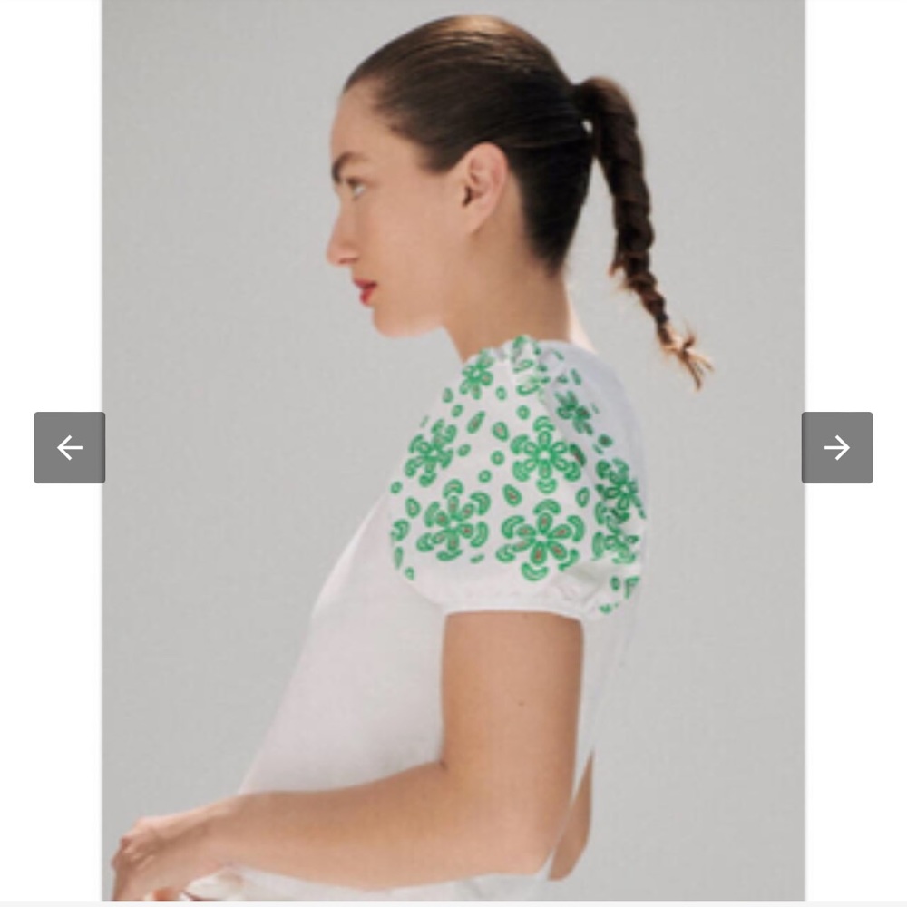 ZARA green die-cut embroidery top